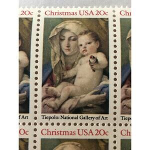 Vintage 1982 USPS Block of 20 Mr Zip 20c MNH Christmas Madonna & Child Tiepolo